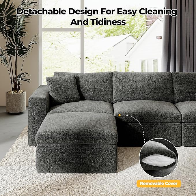 108.3" Cloud Sectional Couches for Living Room, L-Shape Couch with Ottoman, 3 Seater Modular Sectional Sofa with Deep Seats for Bedroom Office