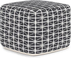 SIMPLIHOME Noreen Boho Square Pouf in Slate Grey and White Handloom Woven Pattern for the Living Room, Bedroom and Kids Room
