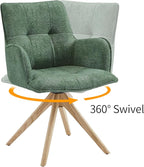 Art Leon Desk Chair Without Wheels - Mid Century Modern Swivel Office Chair, Fabric Upholstered Accent Chair with Oak Wood Legs for Small Space Living Room Bedroom, Set of 2, Green