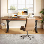 LITTLE TREE 70.8-Inch Office Desk, Wooden Executive Office Desk, Modern Work Desk, Large Farmhouse Writing Table Computer Desk for Home, Brown-Black