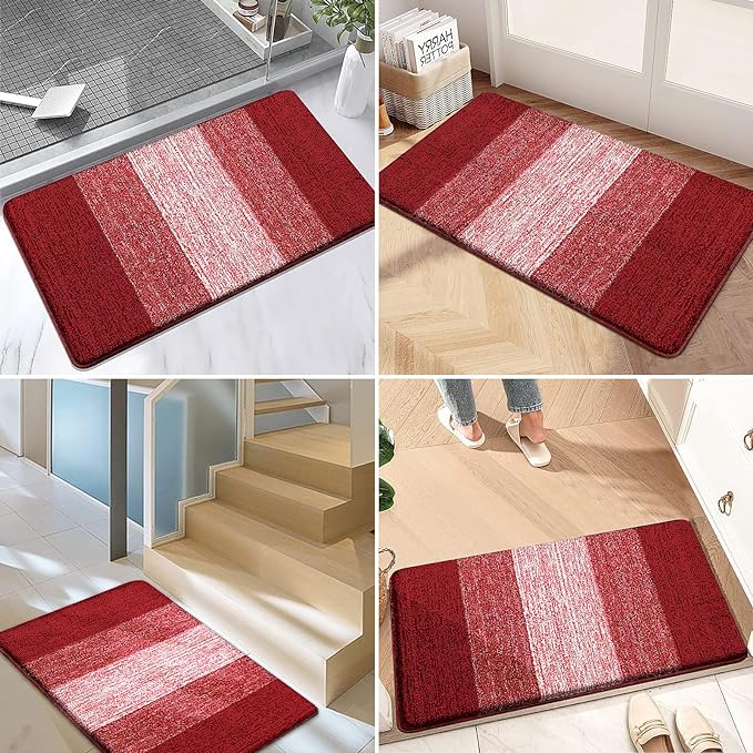 Kitinjoy Indoor Outdoor Door Mat, 36x24 Non-Slip Absorbent Dirt Trapper, Low-Profile Washable Inside Entrance Front Floor Mat, Sturdy Soft Entry Doormats for Entryway, Burgundy