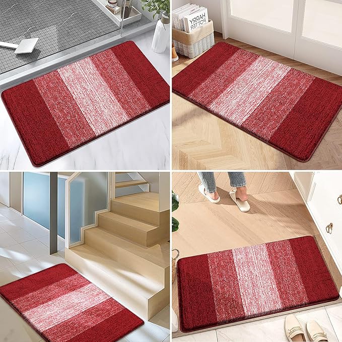 Kitinjoy Indoor Outdoor Door Mat, 48x30 Non-Slip Absorbent Dirt Trapper, Low-Profile Washable Inside Entrance Front Floor Mat, Sturdy Soft Entry Doormats for Entryway, Burgundy
