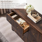 T4TREAM Fluted 6 Drawers Dresser for Bedroom, 54" Wide Modern Chest of Drawers with Thickened Curved Profile Design, Wood Dressers TV Stand for Bedroom, Living Room, Hallway, Dark Walnut