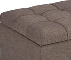 SIMPLIHOME Sienna 33 inch Wide Transitional Rectangle Storage Ottoman Bench in Fawn Brown Linen Look Fabric, Assembled, For the Living Room, Entryway and Family Room