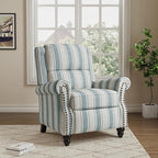 Pushback Recliner Chair, Comfy Fabric Wingback Recliner Chair, Upholstered Armchair Push Back Recliner with Wood Legs, Rivet Trim Single Sofa Accent Chair for Living Room, Bedroom, Blue Stripe