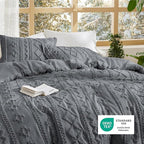 Bedsure Tufted Boho Comforter Set Queen Size - Grey Boho Bed Set, GentleSoft™ 3 Pieces Farmhouse Shabby Chic Embroidery Bedding, Gifts for Woman, Soft Jacquard Queen Comforter for All Seasons