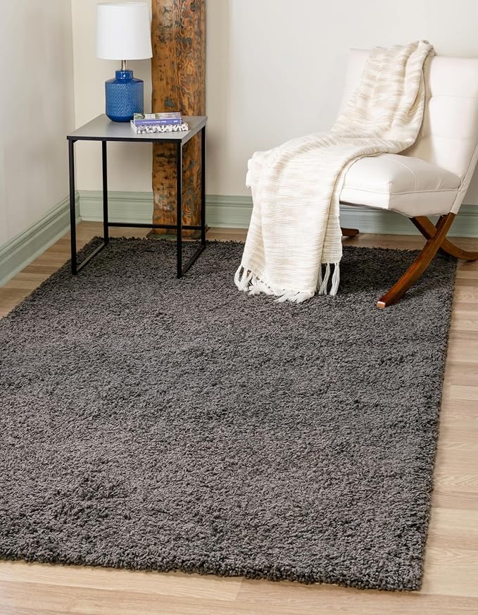 Unique Loom Solid Shag Collection Area Rug (5' 1" x 8' Rectangle Graphite Gray)