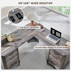 T4TREAM L Shaped Desk with Drawers,59" Farmhouse Wood Home Office Executive Desk,Charging Station,File Drawer, Storage Cabinet,Computer Desk for Work and Study (Dark Rustic Oak)