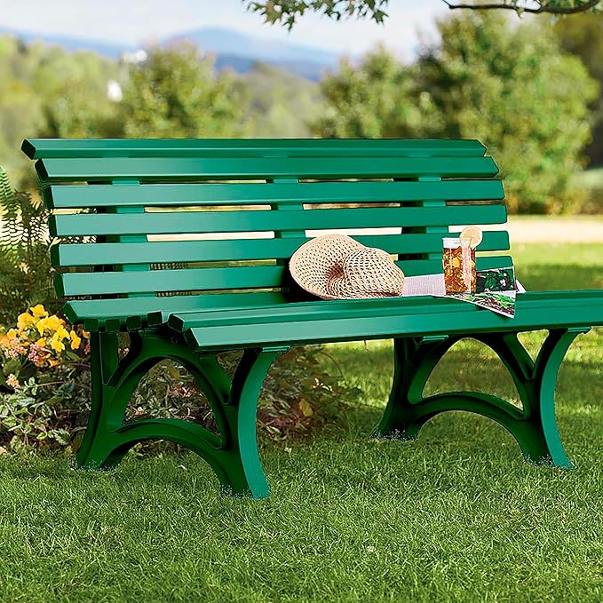 Plow & Hearth Weatherproof German PVC Outdoor Bench | 3-Seat | Holds Up to 500 lbs | Garden Patio Porch Park Deck | Steel and Resin (Green)