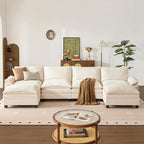 147 Inch Big Comfy Couch with Ottoman, 6 Seat U Shaped Couches, Cloud Modular Sectional Sofa, Modern Cloud Couch Sectionals, Sectional Couches for Living Room, Oversize Deep Seat Sofa, Beige