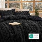 Bedsure Tufted Boho Comforter Set California King - Black Boho Bed Set, GentleSoft™ 3 Pieces Farmhouse Shabby Chic Embroidery Bedding, Gifts for Woman, Soft Jacquard Comforter for All Seasons
