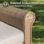 Patio Furniture Set 8 pcs, Wicker Outdoor Patio Furniture, 3-Seat Sofa, 4 Single Chairs, 2 Ottomans and 56" Gas Fire Pit Table, Rattan Patio Conversation Set for Backyard Deck, Beige