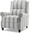 Pushback Recliner Chair, Comfy Fabric Wingback Recliner Chair, Upholstered Armchair Push Back Recliner with Wood Legs, Rivet Trim Single Sofa Accent Chair for Living Room, Bedroom, Gray Stripe