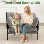 Modern Accent Chairs Set of 2, Oversized Living Room Chairs, Reading Chair with Solid Metal Legs, Fabric Armchair with Side Pockets and 2 Pillows, Accent Chairs for Bedroom, Nursery, Khaki