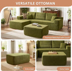 37.1" Ottoman for Couch, Teddy Fleece Memory Foam Ottoman Cloud Boneless Sectional Couch for Living Room Foot Stools No Assembly Require, Cloudy Velvet,Green