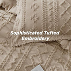 Bedsure Tufted Boho Comforter Set King Size - Khaki Boho Bed Set, GentleSoft™ 3 Pieces Farmhouse Shabby Chic Embroidery Bedding, Gifts for Woman, Soft Jacquard King Comforter for All Seasons