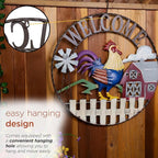 Alpine Corporation SCC578L Large Round Rooster and Farm Welcome Wall Decor, Sign for Entryway & Walkway, 30" Diameter, Multicolor
