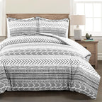Lush Decor Hygge Geo Reversible 3 Piece Cotton Duvet Set, King, Black & White
