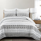 Lush Decor Hygge Geo Reversible 5 Piece Comforter Set, King, Black & White