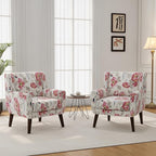 Accent Chair, Modern Linen Blend Arm Chair for Living Room, Bedroom, Comfy High-Resilient Sponge Reading Chair for Small Spaces (Pattern Pink Floral, Set of 1)