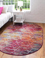 Unique Loom Trellis Frieze Collection Area Rug - Geometric (4' x 6' Oval, Multi/ Ivory)