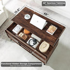 RedLemon 48" Lift Top Coffee Table with Slatted Sliding Door, Mid Century Modern Center Table with Hidden Storage Compartment,Lifting Tabletop & Adjustable Shelf for Living Room, Office, Dark Walnut