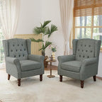 Lumibee High Back Accent Chair Set of 2,Upholstered Wingback Armchair with Solid Wood Legs for Small Spaces,Comfy Single Sofa Chair for Living Room,Bedroom,Office-Gray