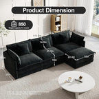 Modular Sectional Sofa, 111.5 Inch L-Shaped Cloud Sofa with Deep Seat Chenille Sofa with Cushions, Three-Self Sectional Sofa for Living Room Apartment,Black