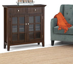 SIMPLIHOME Acadian SOLID WOOD 36 inch Wide Transitional Entryway Storage Cabinet in Natural Aged Brown for the Living Room, Entryway and Family Room