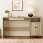 Fluted Executive Desk, 55" Modern Wood Home Office Desk with Charging Station, File Drawer, Open Storage, Computer Writing Desk for Work Study Writing, Light Oak