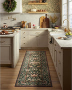 RUGGABLE x Morris & Co Machine Washable Christmas Runner Rug–Lodden Soft Evergreen & Gold 2.5x12, Stain-Resistant, Non-Slip–Washable Rug for Hallway, Entryway, Living Room & Kitchen–with Standard Pad