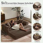 79" Convertible Sofa Bed with Fixed-Shape Frame & Removable Armrests, Modular Corduroy Sleeper Sofa, Folding Mattress Couch for Small Spaces - No Assembly Needed in Brown (Includes 2 Pillows)
