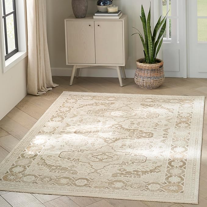Nourison Home Pardis Ivory Beige 4' x 6' Area Rug - Easy Clean, Non Shedding, Bed Room, Living Room, Dining Room, Kitchen (4' x 6')