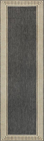 nuLOOM 2' x 6' Outdoor/Indoor Asha Area Rug, Asha Dark Grey, Casual Design with Striped Border, Stain Resistant, Highly Durable, for Patio, Balcony, Bedroom, Living Room, Dining Room, Bathroom