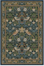 RUGGABLE x Morris & Co Washable Area Rug – Strawberry Thief Indigo 4x6, Stain-Resistant, Non-Slip – Medium Machine Washable Rugs for Living Room, Bedroom, Hallway, Entryway & Office–with Standard Pad