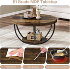 Tribesigns Round Coffee Table, 31.7" Wooden 2-Tier Circle Coffee Table with Storage Shelves, Modern Accent Cocktail Table Center Table for Living Room, Rustic Brown