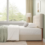 Upholstered Queen Headboard Only for Bed Frame from 49”-62”, Adjustable Height Queen Head Board with Durable Wood Legs, Bed Headboard in Modern Button Design, Beige