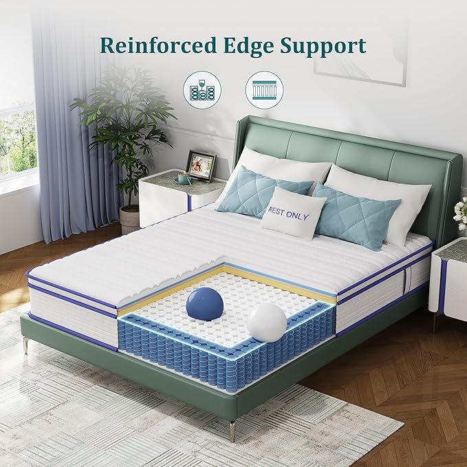 Full Size Mattress 12 Inch, Rest Only Full Mattress in a Box, Medium Firm for Pressure Relief, Memory Foam & Individually Wrapped Coils Pocket Spring for Motion Isolation