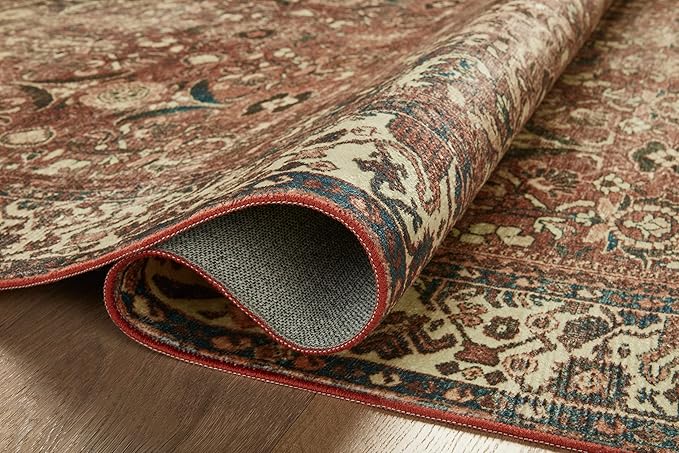 Loloi Magnolia Home by Joanna Gaines Banks Collection BAN-04 Brick/Ivory 2'-6" x 7'-6", .13" Pile Height, Machine Washable, Runner Rug