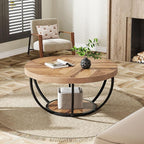 Tribesigns 31.7" Round Industrial Coffee Table with 2-Tier Storage Shelves, Modern Wood & Black Metal Accent Center Table for Living Room, Home Office – Easy Assembly