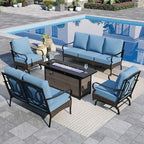 Sophia & William Patio Furniture Set with Fire Pit Table, 5 PCS Metal Outdoor Conversation Set with Fire Pit Table, 2 Sofa Chairs,1 Loveseat, 3-Seater Couch for Outdoor Seating, Backyard, Porch(Navy)