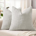 decorUhome Light Grey Chenille Throw Pillow Covers 16x16 Set of 2 Thick Textured Slubby Couch Pillow Covers Farmhouse Accent Modern Neutral Decorative Pillow Cases for Bed Sofa Living Room