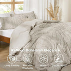 Bedsure Tufted Boho Comforter Set Full Size - Linen Boho Bed Set, GentleSoft™ 3 Pieces Farmhouse Shabby Chic Embroidery Bedding, Gifts for Woman, Soft Jacquard Full Comforter for All Seasons