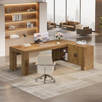 Tribesigns L-Shaped Executive Desk, 78-Inch Office Desk with Storage Cabinet and 2-Tier Shelf, Large Wooden Computer Writing Table Business Furniture Workstation for Home Office, Brown