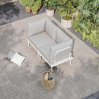Sundale Outdoor 2 Pieces Patio Furniture Set, Metal Outdoor Sectional Sofa with Armrests and 6 Inch Olefin Cushion, All-Weather Modern Outdoor Conversation Sets