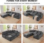 143" Cloud Sectional Couch, Boneless couches for Living Room，U Shaped Couch with Convertible Ottoman, Modular Sectional Sofa with Deep Seat, Comfy Soft Cushions, No Assembly, Gray