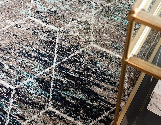 Unique Loom Trellis Frieze Collection Area Rug - Geometric (8' Round, Blue Multi/ Ivory)