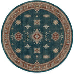 RUGGABLE Washable Vintage Area Rug – Verena Teal Blue 8 ft Round, Stain-Resistant, Non-Slip – Large Machine Washable Rugs for Living Room, Bedroom, Hallway, Entryway & Office–with Cushioned Pad