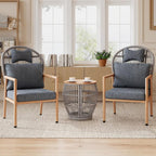Modern Living Room Chairs, Accent Chairs Set of 2 with Coffee Table, Comfy Arm Chair with Cushions/Headrest, Reading Lounge Chair, Rattan Recliner Seating, Braid Armchair for Bedroom, Grey