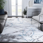 SAFAVIEH Craft Collection Area Rug - 6'7" x 9', Ivory Grey & Blue, Modern Abstract Design, Non-Shedding & Easy Care, Ideal for High Traffic Areas in Living Room, Bedroom (CFT877M)